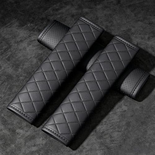 Black PU Leather Seat Belt Covers - 2Pcs, Diamond Stitched Seat Belt Pads, Universal Fit for Car Truck SUV - color: gw-black