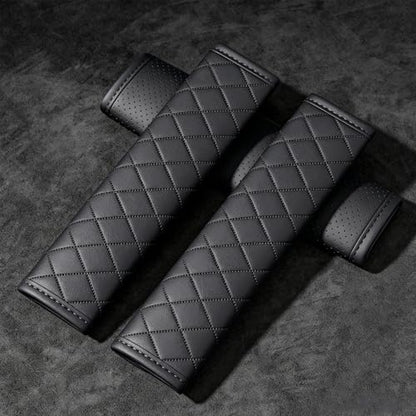 Black PU Leather Seat Belt Covers - 2Pcs, Diamond Stitched Seat Belt Pads, Universal Fit for Car Truck SUV - color: gw-black