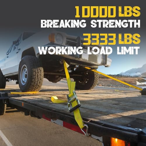 4PCs 2" x8' Recovery Winch Strap w/RTJ Cluster Hook, 10000LBS Tow Truck Car Wrecker Winch Tie Down Straps, Heavy Duty Autohauler Car Tie Down Straps - size: 2"x8FT(4PCs)