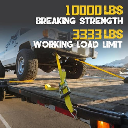 4PCs 2" x8' Recovery Winch Strap w/RTJ Cluster Hook, 10000LBS Tow Truck Car Wrecker Winch Tie Down Straps, Heavy Duty Autohauler Car Tie Down Straps - size: 2"x8FT(4PCs)