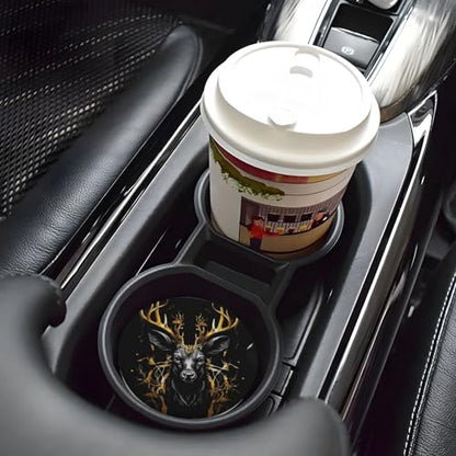 Absorbent Ceramic Car Coasters for Cup Holders, Black Gold Deer Design 2.56" Anti Slip Universal Drink Cup Coasters for Women Men (2 Pack) - color: Black Gold Deer