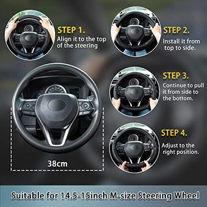 Car Steering Wheel Cover Beige, 14.5-15 inch Steering Wheel Covers with Coasters Microfiber Leather Carbon Fiber Breathable Anti-Slip Durable Universal Auto Steering Wheel Protective - color: beige, size: Medium