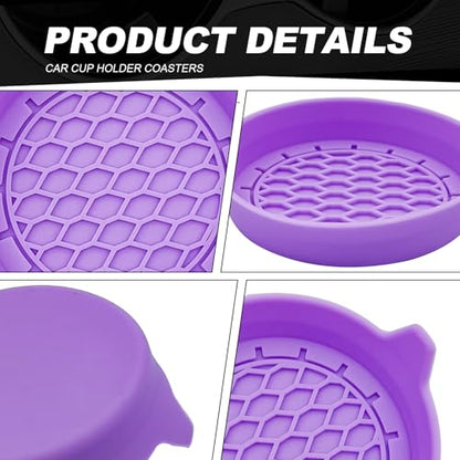 4-Pack Universal Cup Holder Coasters, Black Silicone Inserts - Keep Your Car Clean with Non-Slip & Spill-Proof Coasters for All Vehicles (Purple) - color: Purple