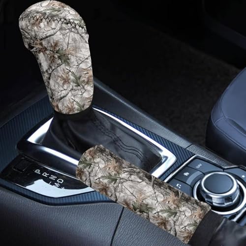 AFPANQZ Car Gear Shift Knob Cover Set with Handbrake Cover Sleeve Cloth, Branch Print 2 Piece Auto Protective Interior Accessiores for Women Men 2 pcs Fit Most Cars Sedan SUV Van Truck - color: Branch