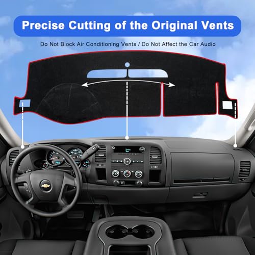 Dashboard Flannel Dash Cover Mat for 2007-2014 Chevy Chevrolet Silverado 1500 2500 3500 LTZ, Flannel Custom Fit Dash Cover with Two Glove Boxes Red Trim (Silverado 07-14, BlackRed, LTZ) - size: Flannel Silverado LTZ 2007-2013 Red Border