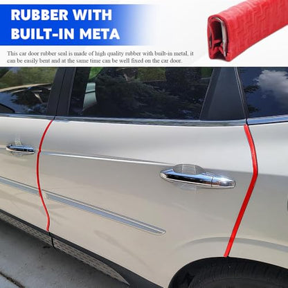 16.4Ft(5M) Car Door Edge Guards, Car Door Protector, U Shape Edge Trim Rubber Anti-Collision Seal Protector, No Glue Required Auto Entry Guard Seal Strips Fit for Trucks SUVs Sedans (Red)