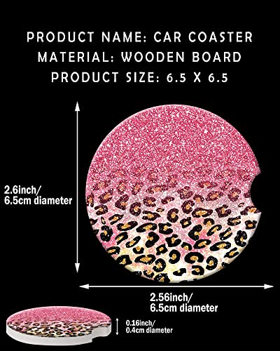 2 Pack Universal Ceramic Car Coasters Cute Pink Faux Glitter Leopard,Ceramic Stone with A Finger Notch for Easy Removal of Car Cup Holder Coaster - color: Cute Pink Faux Glitter Leopard