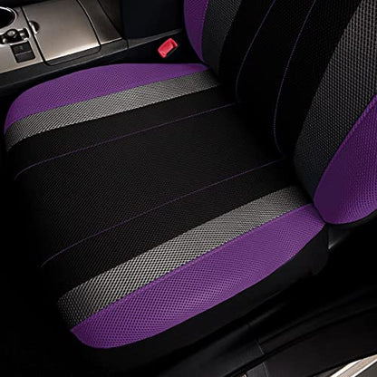 Flying Banner car seat Covers Full Set All Air Mesh Breathable Man Lady Airbag Compatible Rear Bench Split 40/60 50/50 60/40 Truck Pick Up (Full Set - Low Back, Black Gray Purple) - color: Black Gray Purple