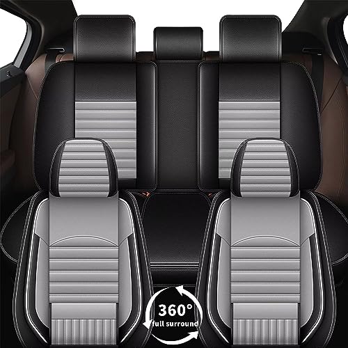 Faux Leather Custom Fit Seat Covers Compatible with Nissan Frontier 2007-2026 Full Set 5 Seats, Airbag Compatible, Black & Dark Gray - color: Gray & White, size: 5 Seats
