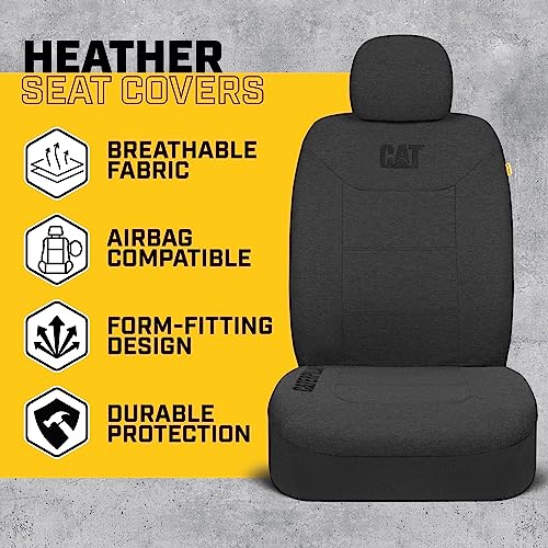 Cat CozyBlend Car Seat Covers, Charcoal Heather - Premium Jersey Fabric Seat Covers for Cars Trucks SUV, Breathable Cotton Car Seat Covers Front Seats Only, Universal Fit Automotive Interior Covers - color: Charcoal Gray