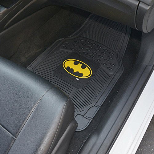 BDK Warner Bros Batman Rubber Floor Mats Car Accessories - Universal Fit, No-Slip Grip, All Weather Heavy Duty - 4 pc Trimmable Car Mats Set, Front 27x18, Rear 17.25x13.25