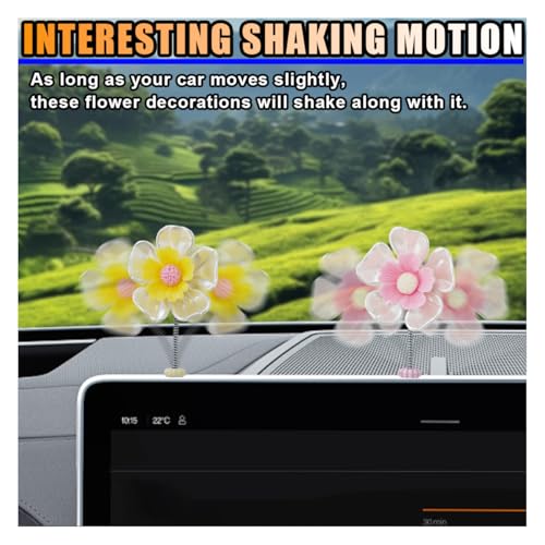 BDZMC 5PCS Flower Car Dashboard Accessories, Cute Shaking Flower Car Decorations, Funny Rearview Mirror Accessories, Car Center Console Ornament, Auto Interior Aesthetic Charm (No Leaves)