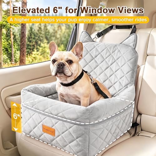 Dog Booster Car Seats for S/M Dogs Up to 35lbs,Pet Car Seat/Travel Bed with Washable&Removable Cover,Storage Pockets,Dog Safety Belt and Elevated Cushion Fits in Front/Back Seat - color: Grey