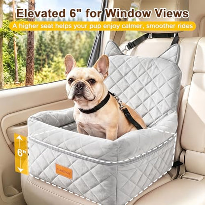 Dog Booster Car Seats for S/M Dogs Up to 35lbs,Pet Car Seat/Travel Bed with Washable&Removable Cover,Storage Pockets,Dog Safety Belt and Elevated Cushion Fits in Front/Back Seat - color: Grey