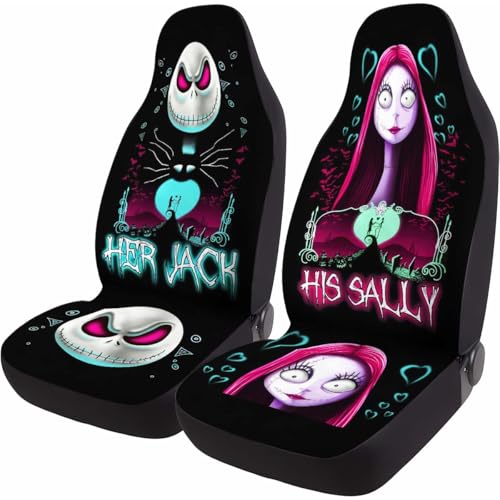 Nightmare Couple Car Seat Covers Set of 2, Horror Breathable Front Seat Covers for Truck Sedan SUV, Couple Car Accessories, Horror Gift for Women Men - color: 10. Nightmare Skellington