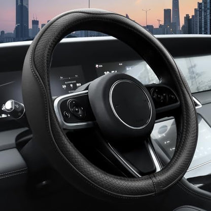 Ouzorp Car Steering Wheel Cover, Microfiber Leather Steering Wheel Covers with Anti-Slip Lining, Universal 14.5-15 inchs Black - color: Black,Medium(Standard) Size[14.5"-15"]