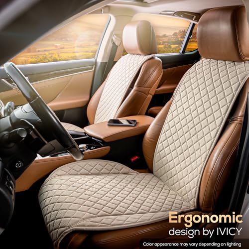 IVICY Faux Linen Front Car Seat Cover – Non-Slip Bucket Seat Protector for Most Cars, SUVs, Vans & Trucks – 1 Seat Cover, Machine Washable, Side-Airbag Friendly, Light Beige - color: BEIGE WS LN