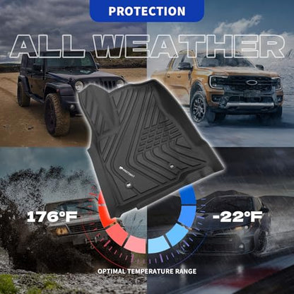 Floor Mat Custom Fit Tacoma Double Cab 2024 2025 2026, All Weather TPE Floor Mats for Toyota Tacoma Front Row, 2-pc Cargo Liner(Black) - color: Front Row Mats (Black)