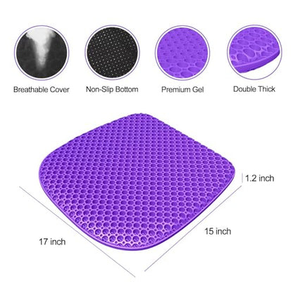 Large Gel Seat Cushion for Long Sitting with Non-Slip Cover, Soft & Breathable, Seat Cushion for Chair, Car, Office, Desk Chair, Wheelchair (17" x 15") - size: 17" x 15"