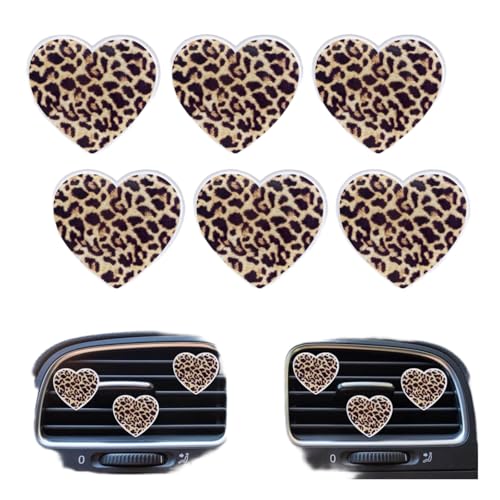 6 Pcs Heart Air Vent Clips, Leopard Print Heart Car Air Fresheners Vent Clips Long Lasting Car Diffuser Vent Clip Cute Interior Decor Charm Decoration Car Accessories for Women Girls