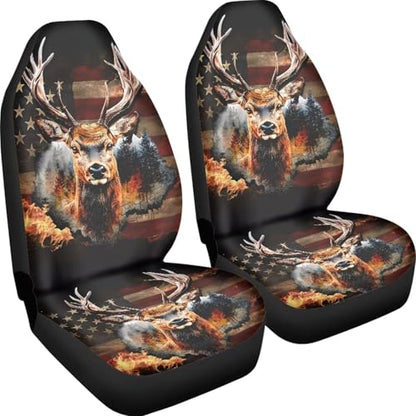 American Flag Patriot 2 Piece Car Seat Covers for Men Women Front Seats Only Auto Seat Protector Deer Print Universal Fit Most Truck SUV Van Car Accessories - color: American Flag Deer