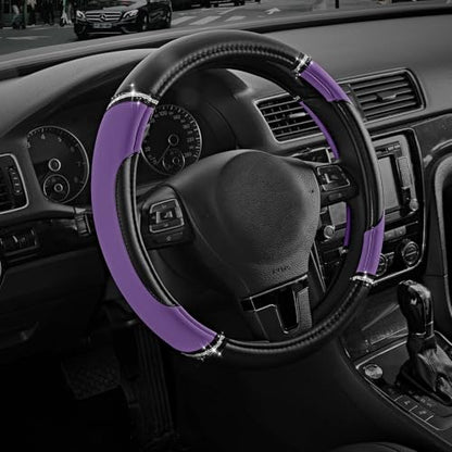Road Comforts Leather Steering Wheel Cover - Made with PVC Leather - Anti-Slip, Universal Fit 14 1/2 inches to 15 inches - Purple - color: Purple