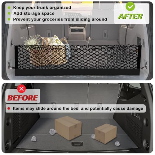 Truck Bed Cargo Net Trunk Netting Compatible with Honda Ridgeline 2017-2025 2026 Accessories, Pickup Cargo Organizer SUV Sedan Storage Net w/Heavy Duty Carabiners - style: 2017+ Ridgeline