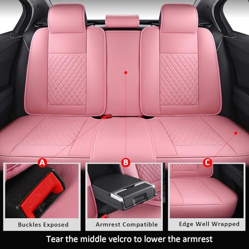 Car Seat Covers Full Set,Waterproof Seat Covers Full Coverage Leather Car Seat Protector Universal Automotive Seat Covers Fit for Cars SUV Pick-up Truck Pink Car Accessories (Pink,Full Set) - color: Pink, size: 5PCS Full Set