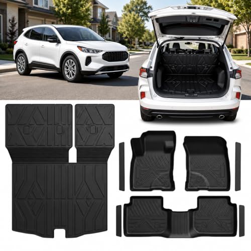TPE Floor Mats Set for Ford Escape 2026 2025 2024 2023 2022 2021 2020, All Weather TPE Custom Fit Floor Liners & Cargo Liner & Backrest Mats (Not for Hybrid) - size: 2.For Ford Escape|20-26 Gas|Full Set