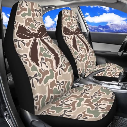 Bow Car Seat Covers Camo Hunting Car Seat Cover Protector Front Seats Easy to Install and Clean Automotive Interior Seats Covers Suitable for Most Cars,SUV,Sedan - color: Bow Camo Hunting