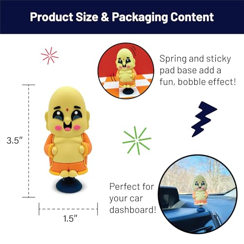 Laughing Buddha Dashboard Dancer – Cute and Joyful Bobblehead with Hilarious Giggle Expression – Good Luck Car Dashboard Toy – Soft Plastic with Adhesive Pad for Cars, Desks & More - style: Buddha Dancer