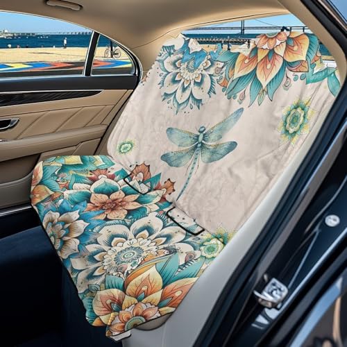 Boho Mandala Dragonfly Print Rear Bench Towel Seat Covers, Waterproof Auto Back Seat Cover Automotive Backseat Protector, Bench Cover for Cars for Kids Dogs - color: Boho Mandala Dragonfly