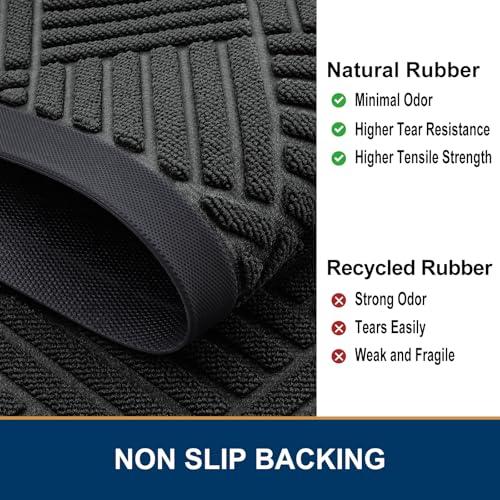 Smiry Front Door Mat Outside Entrance, Heavy Duty Outdoor Indoor Natural Rubber Doormat, Non Slip, Trap Dirt and Moisture, Easy Clean, Low Profile Patio Porch Entryway Mat, 47x32, Black