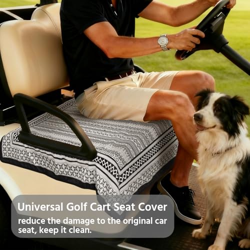 Golf Cart Seat Covers, Universal Golf Cart Seat Towel Blanket for Yamaha, EZGO, Club Car, Icon and More 2-Seat Carts, 100% Microfiber Keeps Seat Comfortable and Clean - color: black