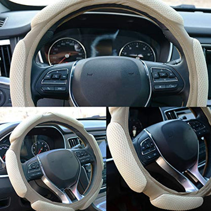 Auto Steering Wheel Cover Hand Pad Cushion Slip-on Universal Fit 15'' / 38 cm (Beige) - color: Beige
