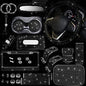 25PCS Bling Car Car Accessories Set,15 Inch Steering Wheel Cover,Shiny License Plate Frame,Center Console Cover and Rearview Mirror Set and Other Car Accessories(Black) - color: Black