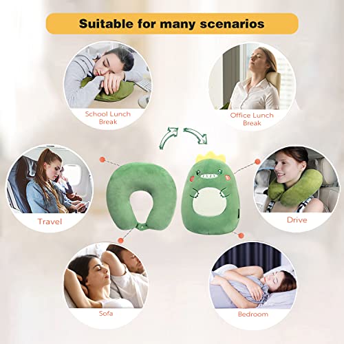 Kids Travel Pillow - 2-in-1 Deformable Kids Neck Pillow for Traveling, Soft U-Shaped Pillow with Adorable Animal Design, Comfy Sleep and Play, Ideal for Airplanes Travel - Dinosaur - size: Green Dinosaur