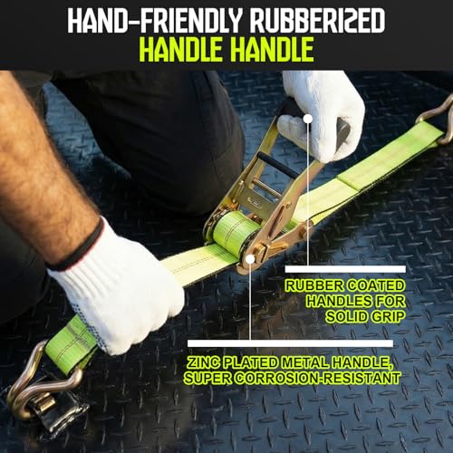 4-Pack 10,000lbs Break Strength Ratchet Straps Heavy Duty, 2 Inch x 10 Feet Tie Down Straps with J-Hooks & Clips & 2" x 38"Axle Straps for Car Trailer Truck, UTV, Motorcycle, Cargo & More - Green - color: Green