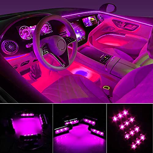 Car LED Strip Light, EJ's SUPER CAR 4pcs 48 LED Car Interior Lights Under Dash Lighting Waterproof Kit,Atmosphere Neon Lights Strip for Car,DC 12V(Pink) - color: Pink(48LED Beads)