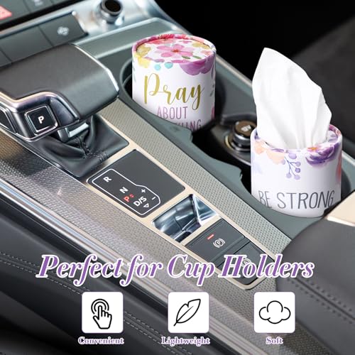 Outus 12 Pcs Floral Christian Car Tissues Cylinder Holder with 3 Ply Facial Tissue Bulk Inspirational Bible Verse Tissue Holder Flower Religious Travel Tissues Boxes Container for Car Cup Home Office - style: Flowers
