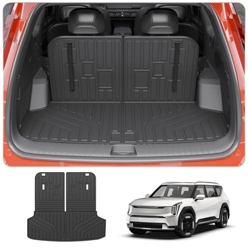 Cargo Mat Compatible with 2024 2025 2026 Kia EV9 Trunk Mat Cargo Liner TPE All Weather Back Seat Cover Protector 3rd Row Trunk Liner 2024 Accessories (6&7 Seats, Trunk Mat with Backrest Mats) - style: For Kia EV9 | 2024-2026