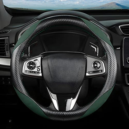 Steering Wheel Cover for Women and Men, Carbon Fiber Plush Steering Wheel Cover Soft Anti-Slip Comforting, Universal 15 Inches Steering Wheels Accessories (Carbon Fiber Black/Green) - color: Carbon Fiber Black/Green
