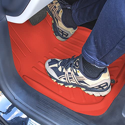 FH Group Faux Leather Deep Dish Car Floor Mats – Trim-to-Fit, Universal Fit Full Set Automotive Floor Mats for Cars, SUVs & Trucks, Durable All-Weather Interior Protection, Red - color: RED
