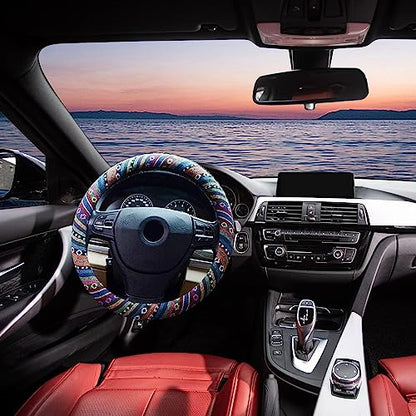 Valleycomfy Boho Steering Wheel Covers for Women Cloth Bohemian Universal 15 inch Baja Blanket Enthic - color: ClothA