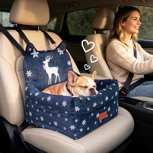 Dog Booster Car Seats for S/M Dogs Up to 35lbs,Pet Car Seat/Travel Bed with Washable&Removable Cover,Storage Pockets,Dog Safety Belt and Elevated Cushion Fits in Front/Back Seat - color: Elk