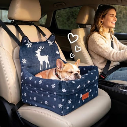 Dog Booster Car Seats for S/M Dogs Up to 35lbs,Pet Car Seat/Travel Bed with Washable&Removable Cover,Storage Pockets,Dog Safety Belt and Elevated Cushion Fits in Front/Back Seat - color: Elk