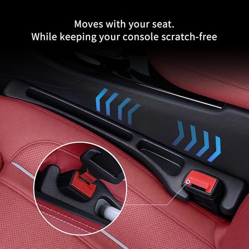 Car Seat Gap Filler, Seat Side Gap Filler Organizer with Phone Holder, Universal Fit in Between Car Seat Catcher, Perfect for Car, SUV, Truck (Slotted, Black)