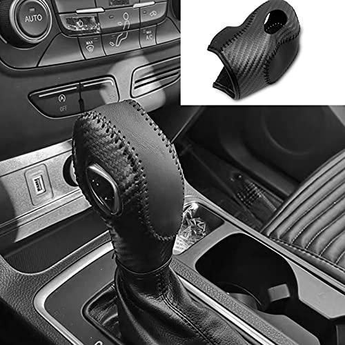 Gear Shift Cover Black Genuine Leather Gear Shift Knob Cover for Ford Focus 2012-2016/ Ford Fiesta 2014-2016/ Ford Fusion S SE Escape Transit C-Max 2013-2016/ Fusion Gear Shift Cover(Black)