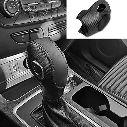 Gear Shift Cover Black Genuine Leather Gear Shift Knob Cover for Ford Focus 2012-2016/ Ford Fiesta 2014-2016/ Ford Fusion S SE Escape Transit C-Max 2013-2016/ Fusion Gear Shift Cover(Black)