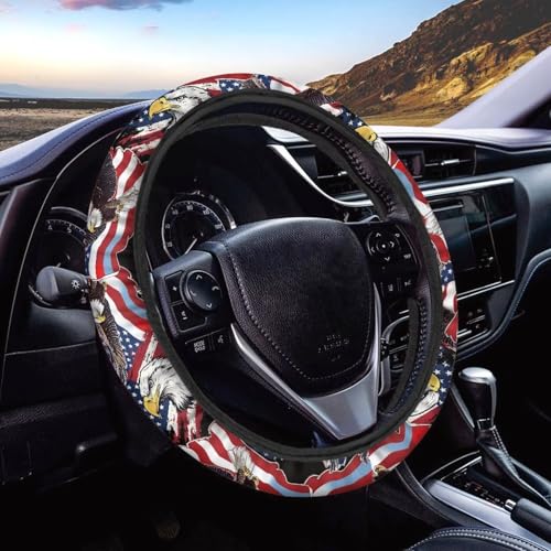 AFPANQZ Car Steering Wheel Cover Sweat Absorption Safe Driving, American Eagle Print Anti-Slip Steering Wheel Protector No Smell Fashion Machine Washable Universal - color: American Eagle Print